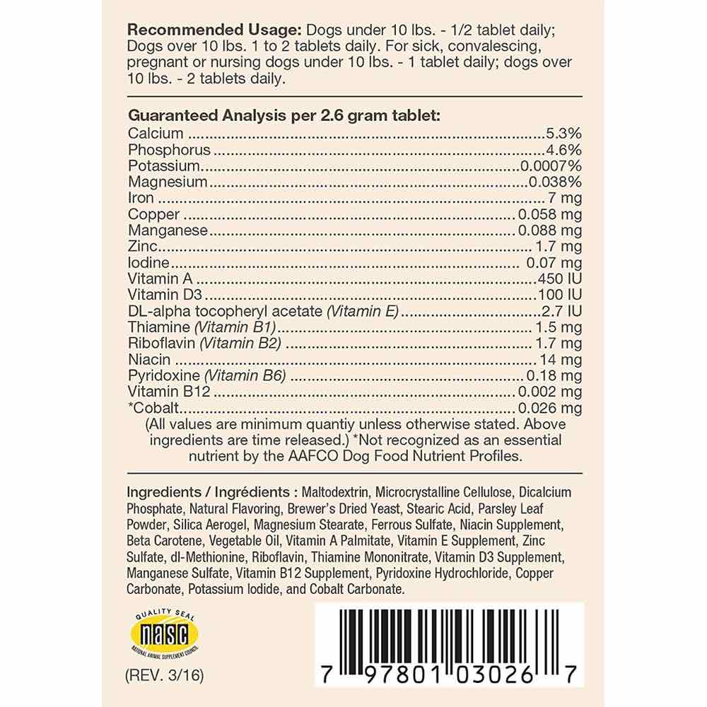 NaturVet Vitapet ADULT Daily Vitamins Tablets For Dogs